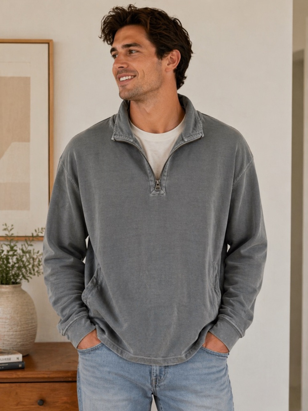 Mododoc Men's Washed Quarter-Zip Pullover Sweater - Gray Sz XL